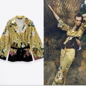 Zara Multicolor Floral Kimono with Black Accents